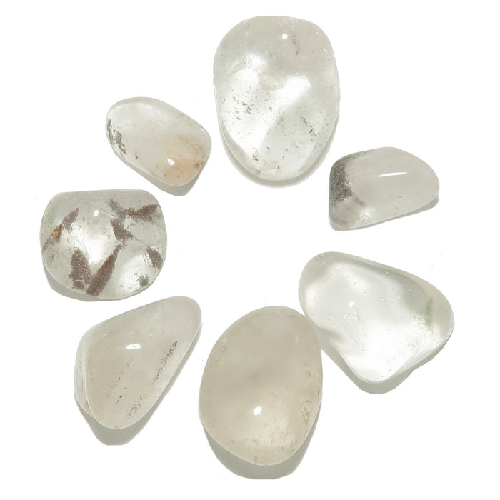 set of 7 chlorite clear quartz tumbled stones