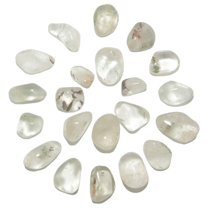 set of 21 chlorite clear quartz tumbled stones