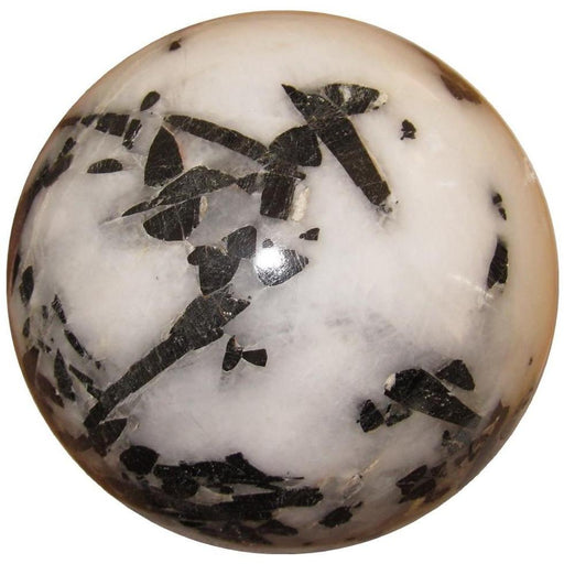 white quartz sphere with black tourmaline inclusions
