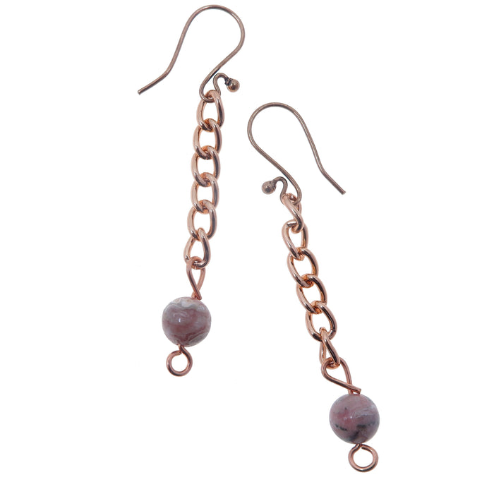 Rhodochrosite Earrings Love High Pink Stones Copper Chain
