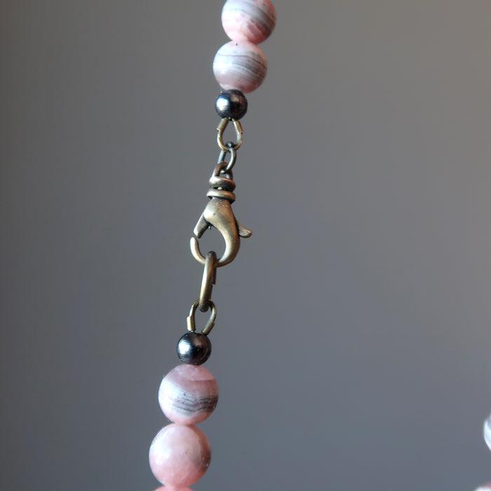 lobster claw clasp on rhodochrosite necklace