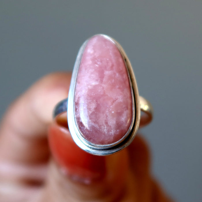 Rhodochrosite Ring Pink Candy of Love Crystal Sterling Silver