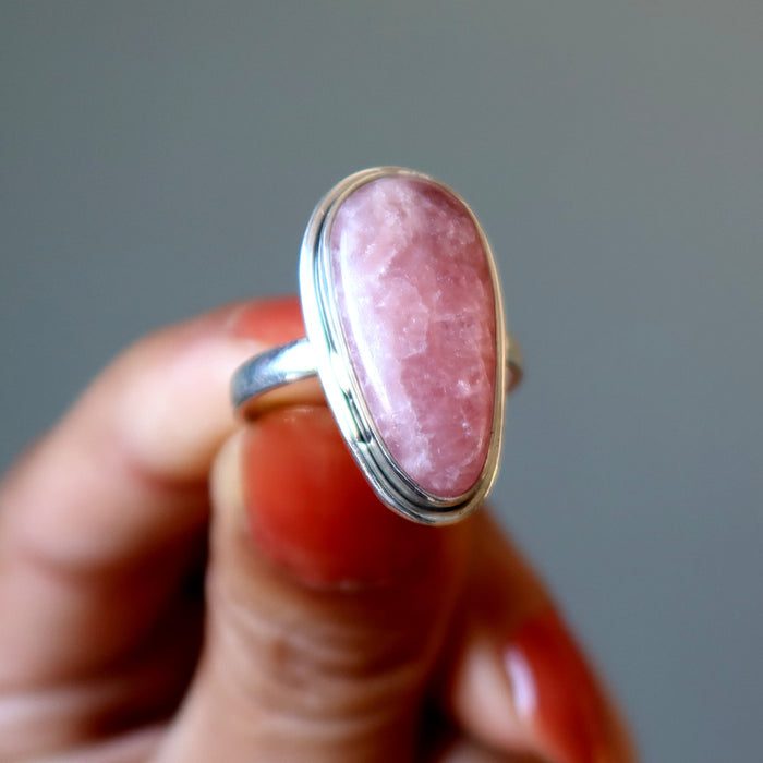 Rhodochrosite Ring Pink Candy of Love Crystal Sterling Silver