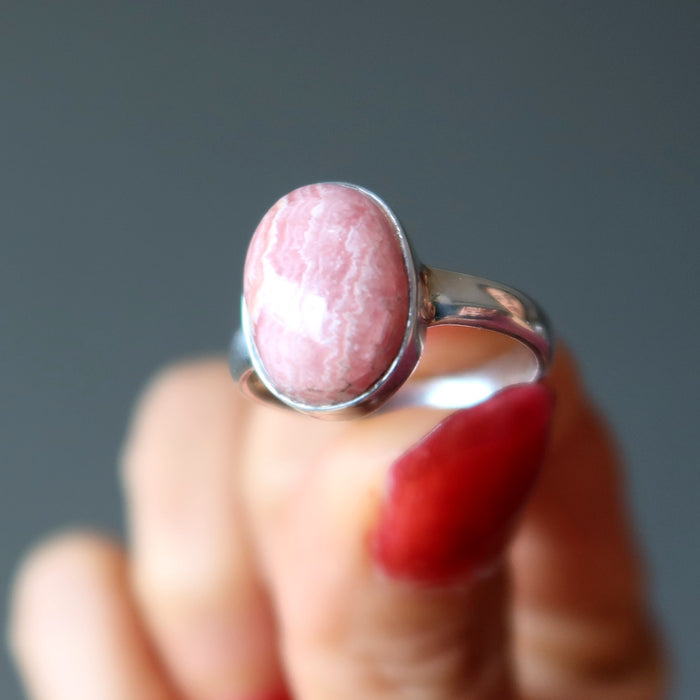 Rhodochrosite Ring Pink Romantic Beauty Gem Sterling Silver
