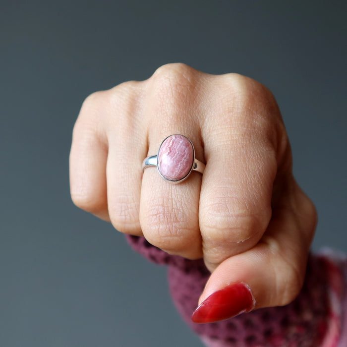 Rhodochrosite Ring Pink Romantic Beauty Gem Sterling Silver