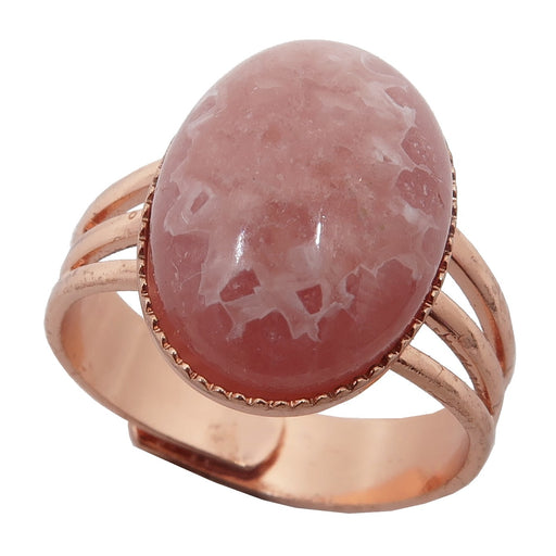 pink rhodochrosite oval in adjustable copper ring