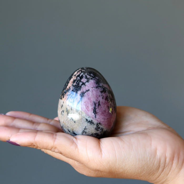 Rhodonite Egg I'm Born Anew Self-Love Pink Crystal Black Lace