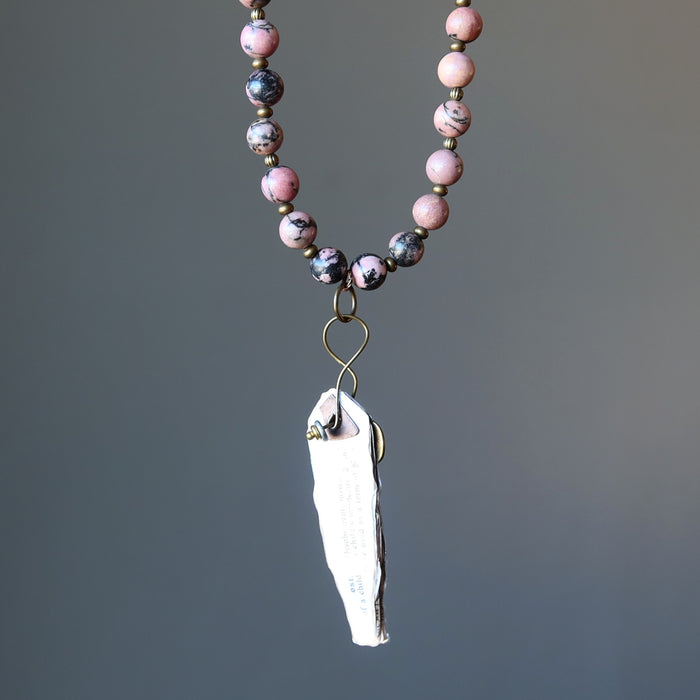 Rhodonite Necklace Key to Love Literature Pink Black Stones