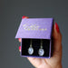 rose quartz earring in purple satin crystals gift box