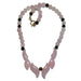 pink rose quartz flame necklace with brown tigers eye accent beads and gold toggle clasp