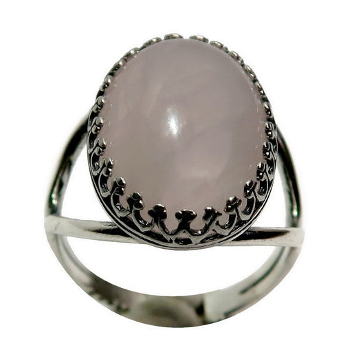 pink rose quartz oval in sterling silver adjustable ring