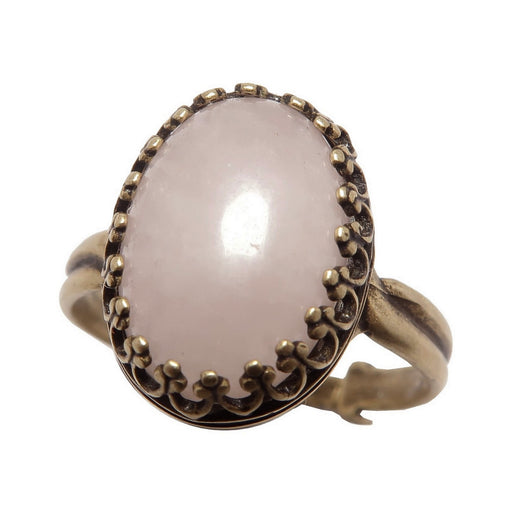 pink rose quartz oval in antique brass adjustable ring