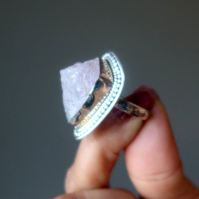 Rose Quartz Ring Love it Rough Pink Stone Sterling Silver