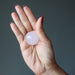 rose quartz sphere in palm of hand