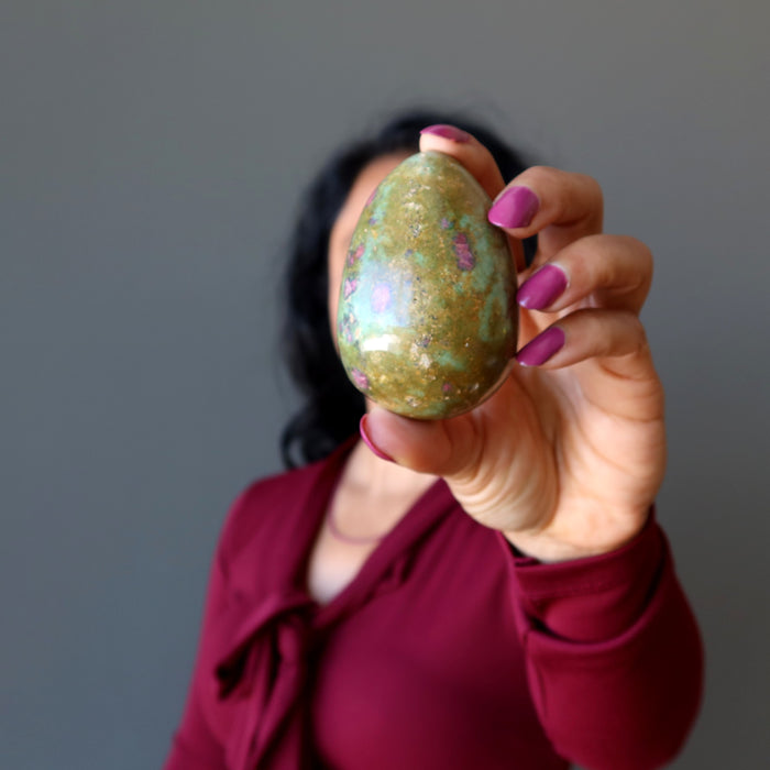 Ruby Fuchsite Egg Golden Halo of Royal Abundance Stone