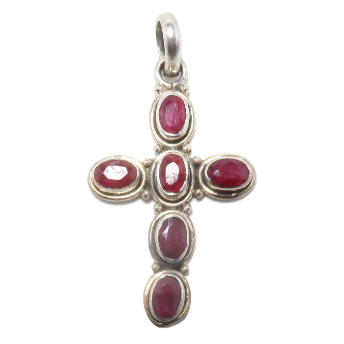 Red Ruby Pendant Royal Cross Crystal of Faith Sterling Silver