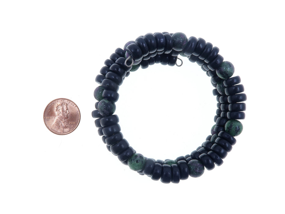 Ruby Zoisite Bracelet Twist of Elegance Memory Wire and Wood