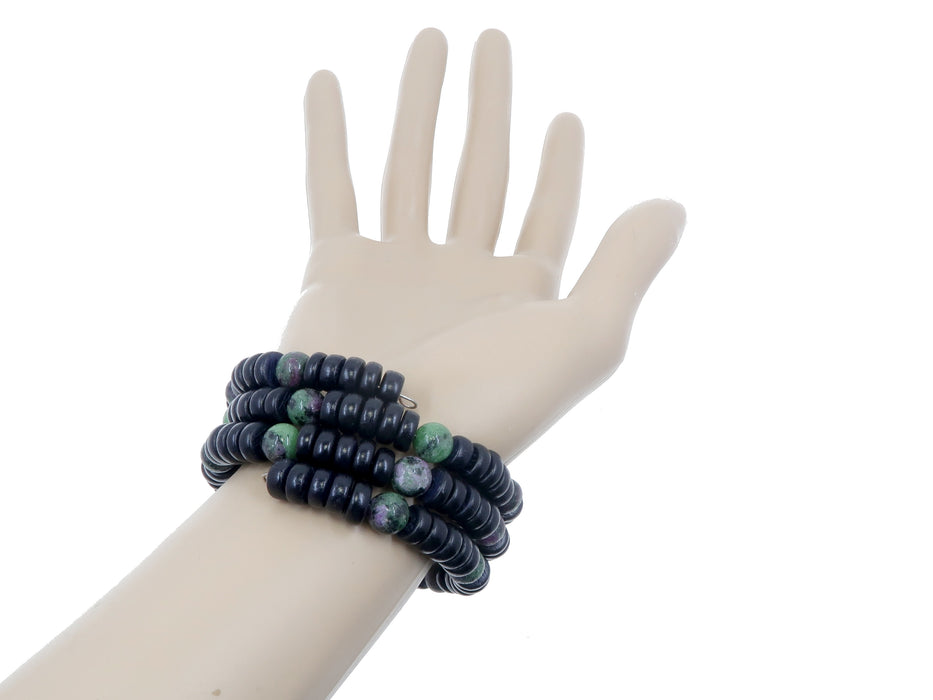 Ruby Zoisite Bracelet Twist of Elegance Memory Wire and Wood