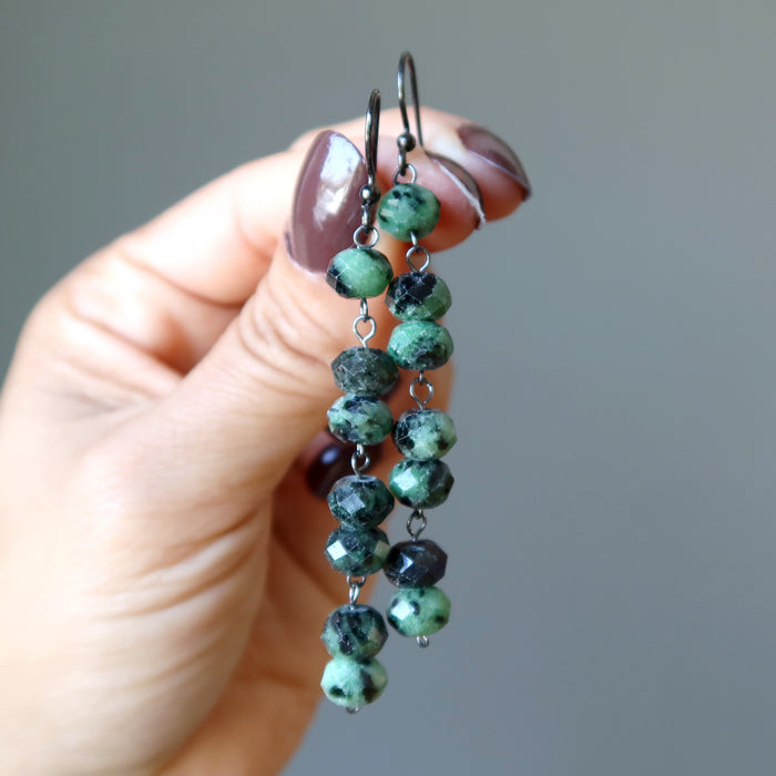 Ruby Zoisite Earrings Transformation Stone Green Red Faceted