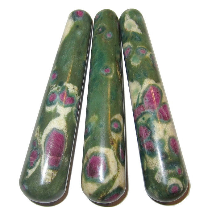 three ruby zoisite tapered massage wands to show difference in patterns