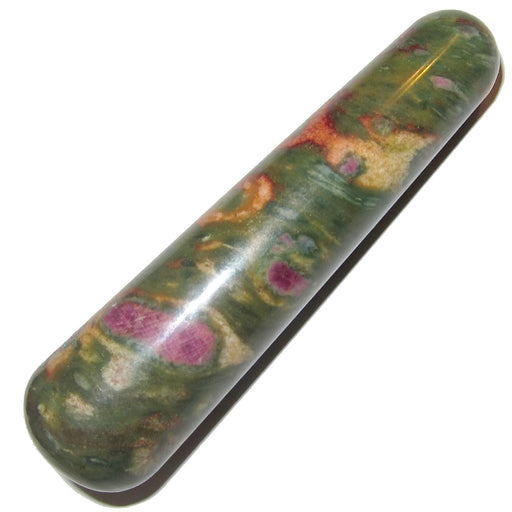 green zoisite and red ruby polished tapered massage wand