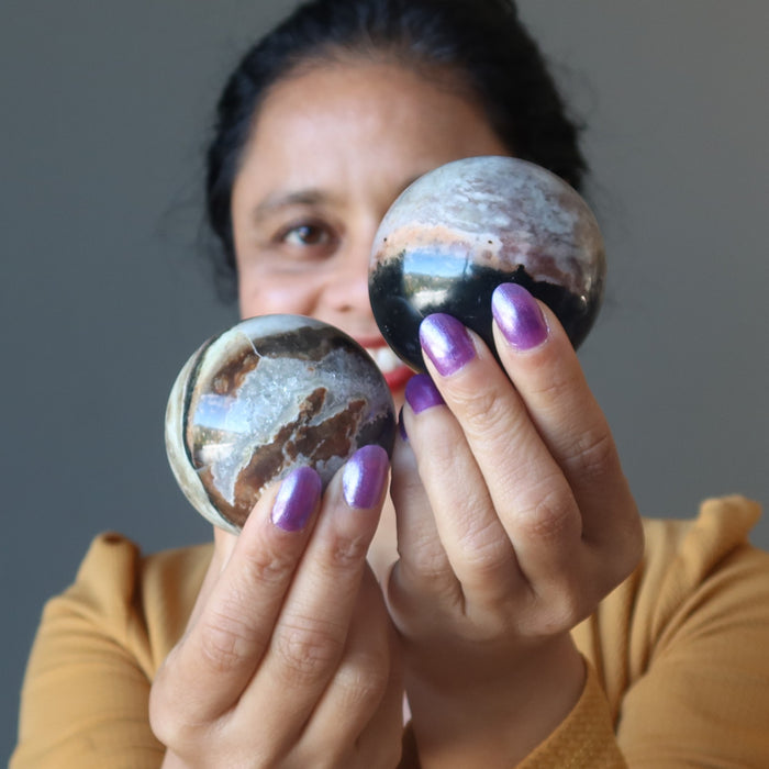 Sardonyx Sphere Protective Aura Barrier Brown Cream Crystal Ball