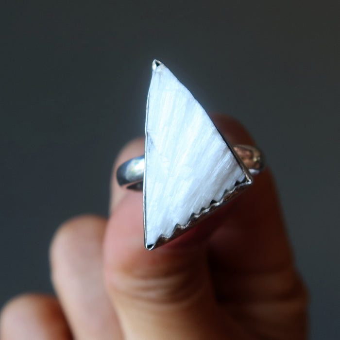 Scolecite Ring White Pinnacle of Crystal Healing Sterling