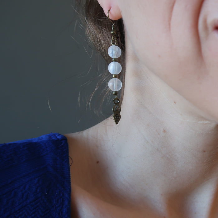 Selenite Earrings Goddess Moon Divine Oneness White Gems