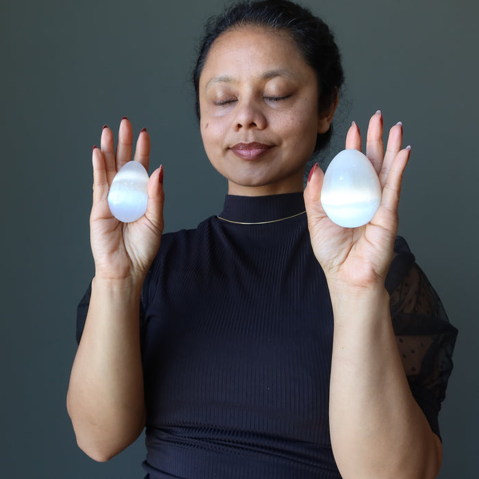 Selenite Egg Glowing Life Enlightened White Satin Spar Stone