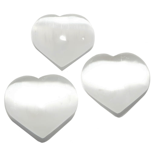 set of three white selenite hearts