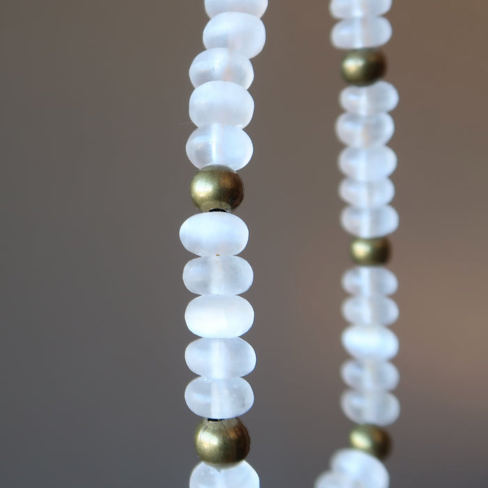 white selenite necklace with antique accent beads