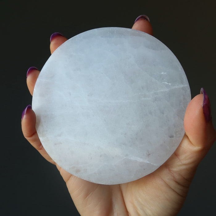Selenite Charger Full Moon White Circle Crystal Charging Station