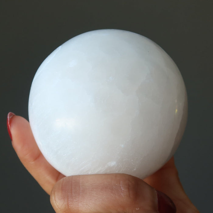 Selenite Sphere Full Moon Goddess Psychic White Crystal Ball