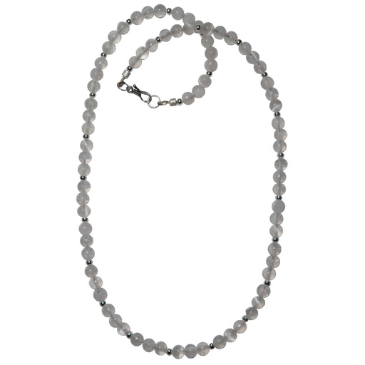 white selenite beaded necklace with silver beads
