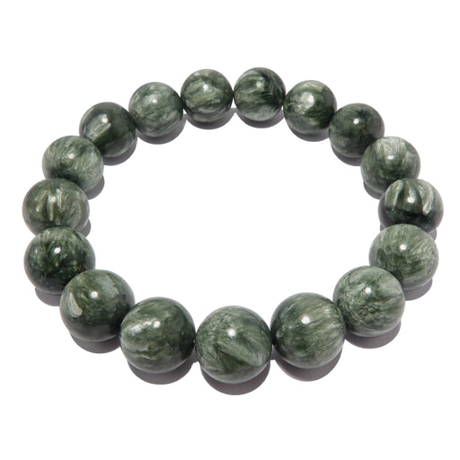 natural green seraphinite stretch bracelet beaded with genuine round polished gemstones. handmade in the satin crystals boutique. 