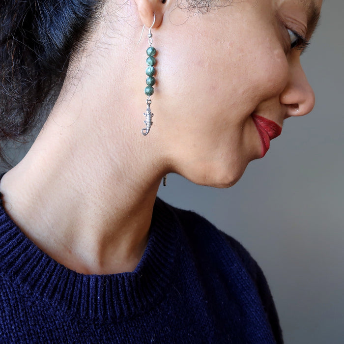 Seraphinite Earrings Steady Alligator Green Gemstones