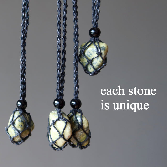 Serpentine Necklace Green Transformation Stone Macrame