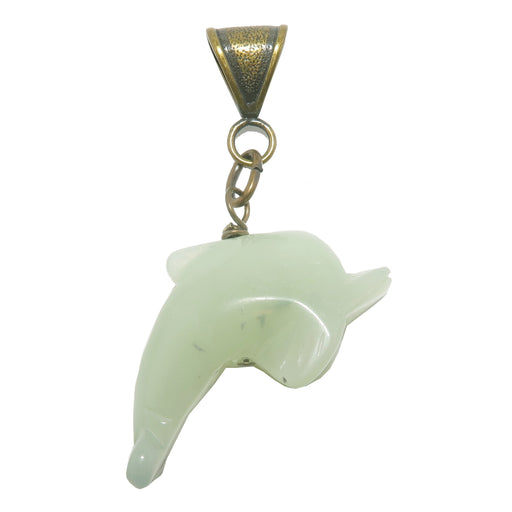 green serpentine dolphin pendant on antique bail