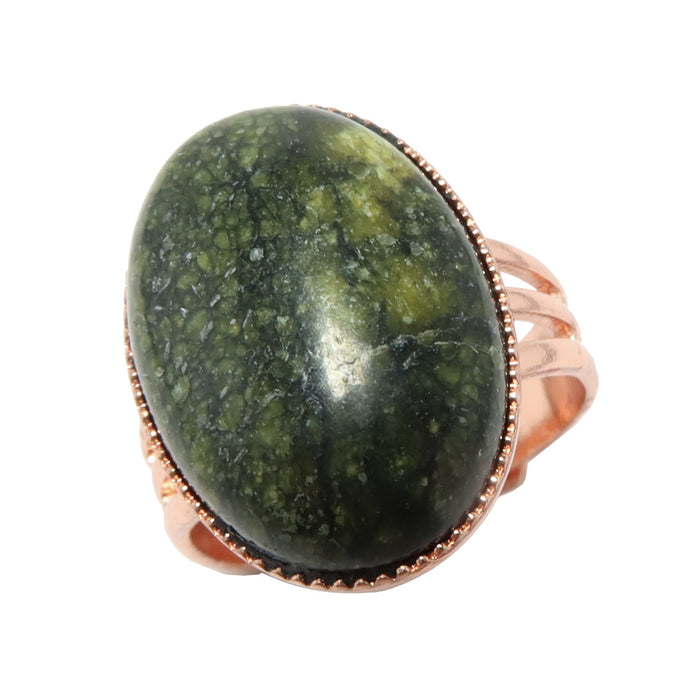 green serpentine stone in copper ring