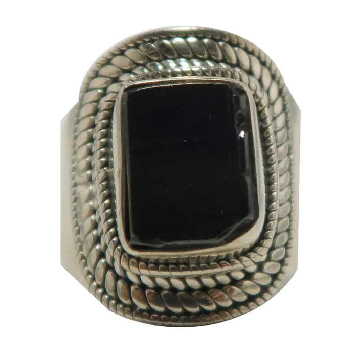 Shungite Ring Business Black Rectangle Stone Sterling Silver
