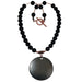big black shungite medallion pendant on beaded rainbow obsidian and copper necklace