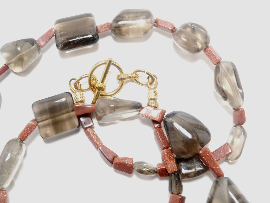 Smoky Quartz Necklace Turning a New Gold Leaf Brown Stones