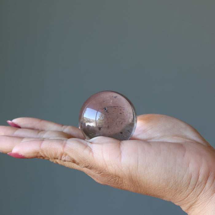 Smoky Quartz Sphere Helping Hand Positive Vibe Crystal Ball