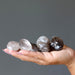 sheila of satin crystals holding Smoky Quartz Tumbled Stones 