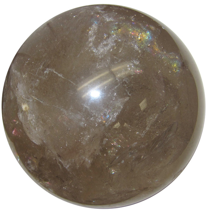 brown smoky quartz sphere with rainbow inclusions