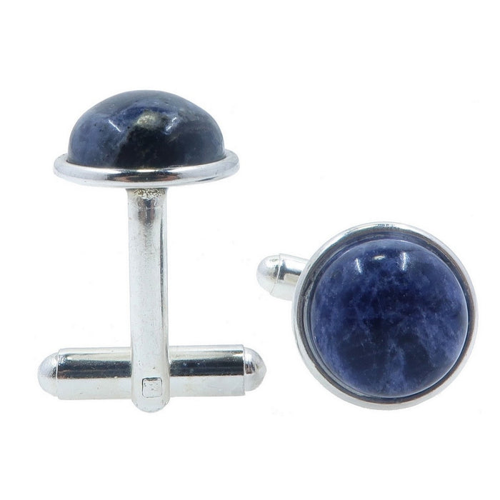 round blue sodalite stones in silver cufflinks