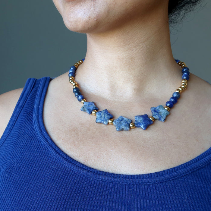 Sodalite Necklace Stars Spirituality Blue Gold Gemstones