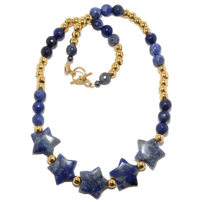 star shaped Sodalite with gold accent beads and secured with a toggle clasp
