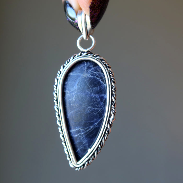 Sodalite Pendant Angel Wing Spiritual Blue Stone Silver