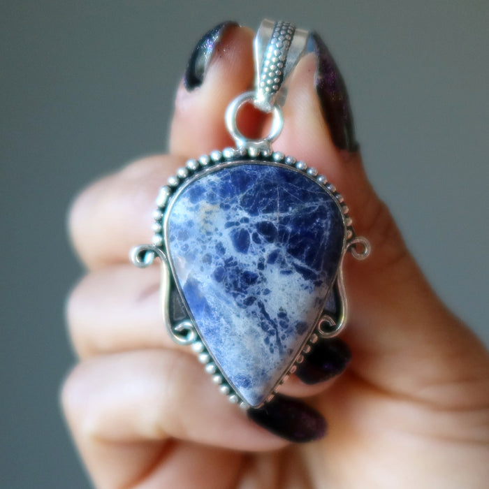 Sodalite Pendant Peace Please Blue Crystal Sterling Silver